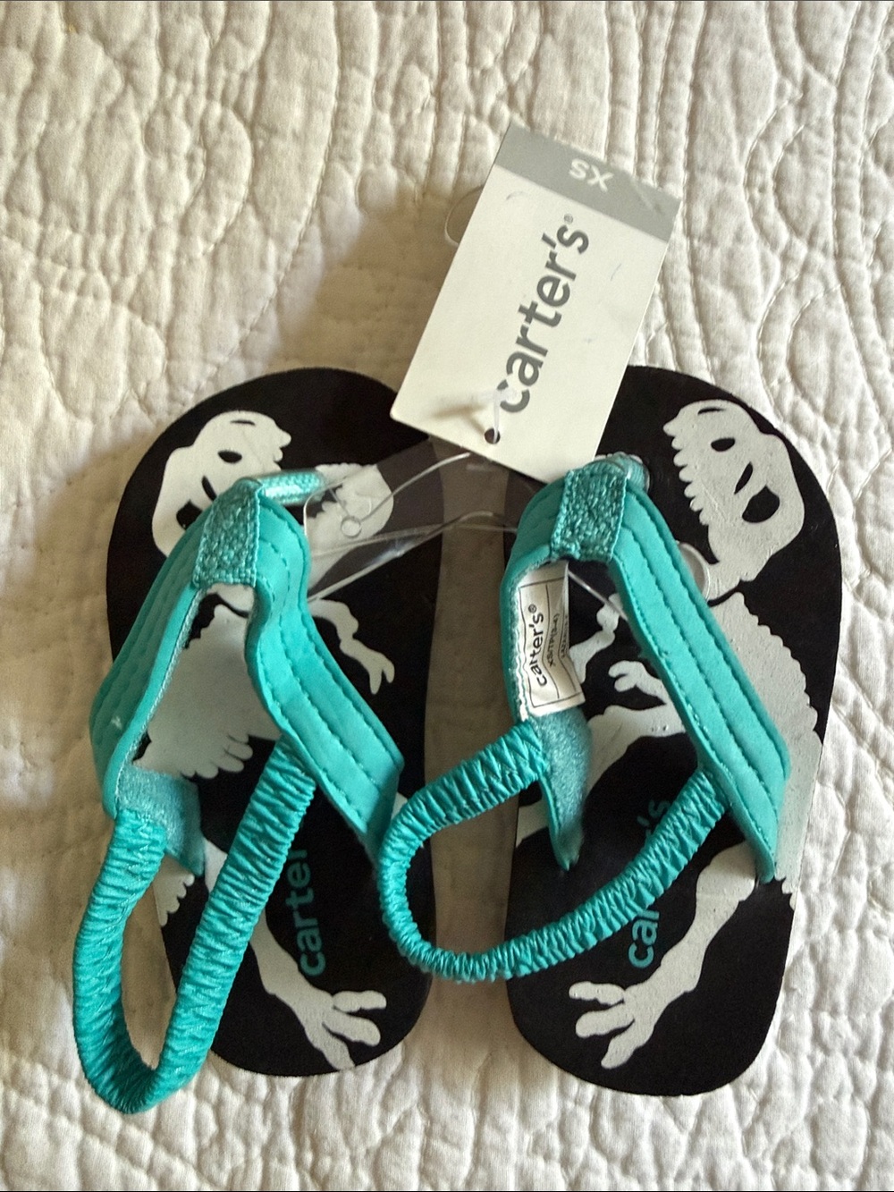✅Carter's Teal Dinosaur Print Toddler Flip-Flop Sandals